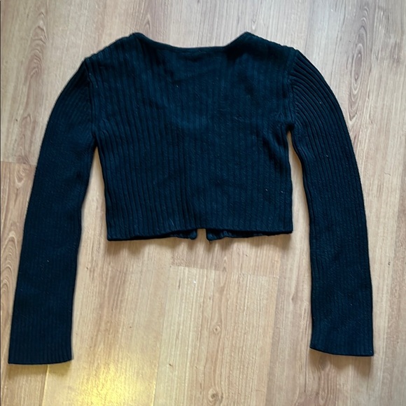 Black Ribbed Zip-Up Cardigan - Picture 3 of 4